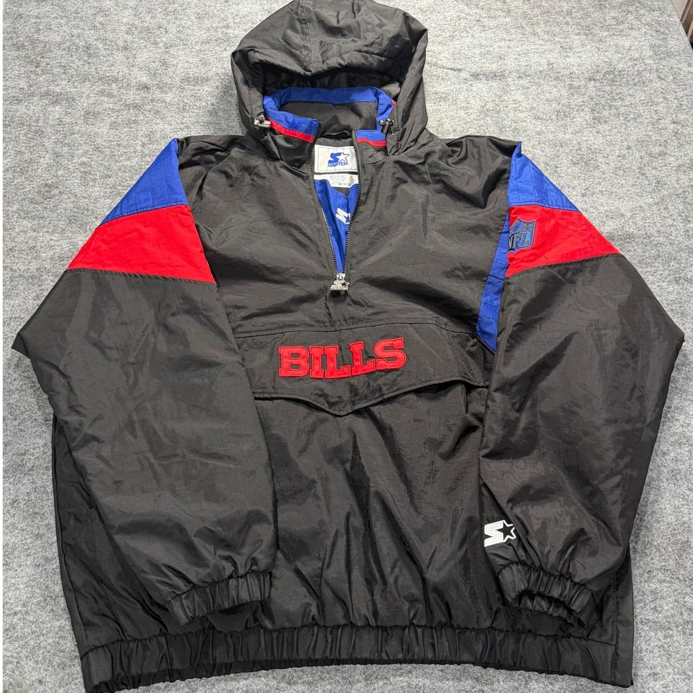 NWOT Vintage Style Starter Mens XXL Buffalo Bills NFL Half Zip Hooded Jacket